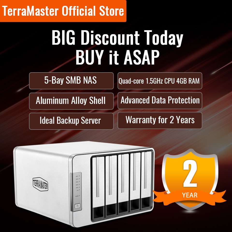 TerraMaster F5-422 NAS 5  Ʈũ 丮 ,   ھ CPU, ϵ ȣȭ, ũ, 10GbE
